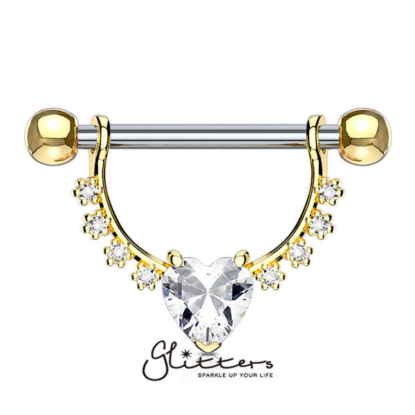 Heart CZ with Infinite Filigree Dangle 316L Surgical Steel Nipple Rings-Body Piercing Jewellery, Cubic Zirconia, Nipple Barbell-nb0010-2-Glitters