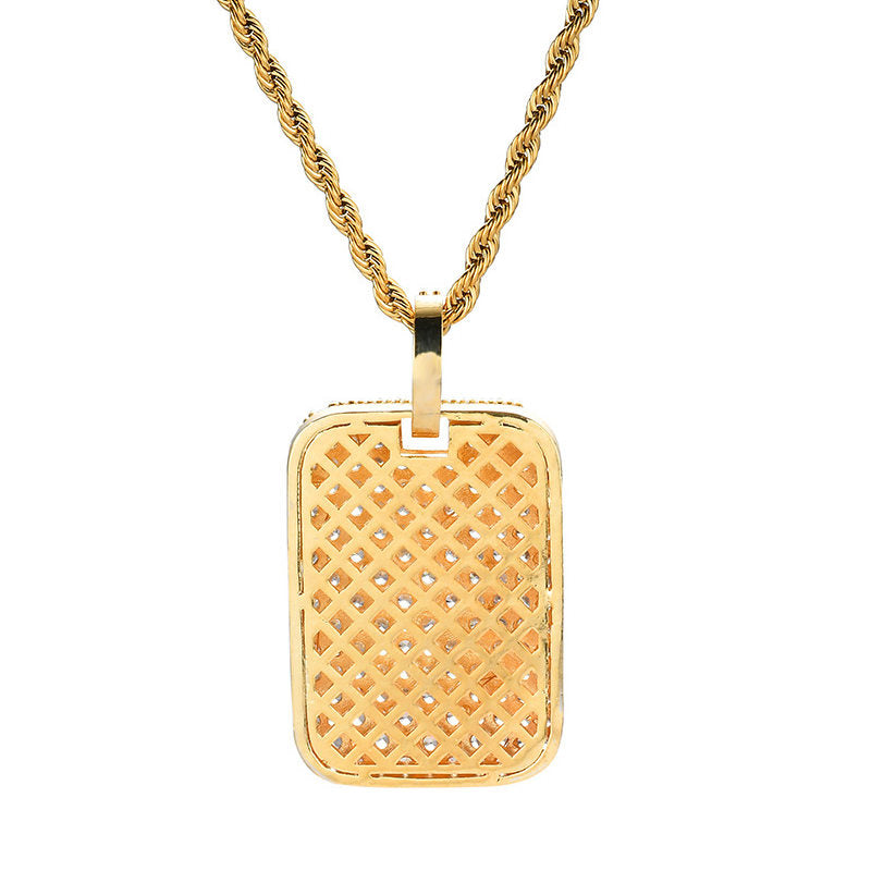 Iced Out Dog Tag Pendant - Gold-Dog Tag, Hip Hop, Hip Hop Pendant, Iced Out, Men's Necklace, Necklaces, Pendants-nk1067-g2_800-Glitters