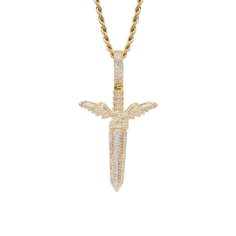 Iced Out Sword Pendant - Gold-Hip Hop, Hip Hop Pendant, Iced Out, Men's Necklace, Necklaces, Pendants-nk1070-g-800-Glitters
