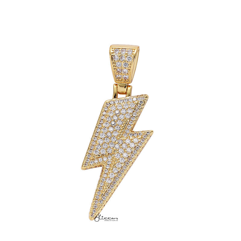 Iced Out Lightning Bolt Pendant - Gold-Hip Hop, Hip Hop Pendant, Iced Out, Men's Necklace, Necklaces, Pendants-nk1073G1-Glitters