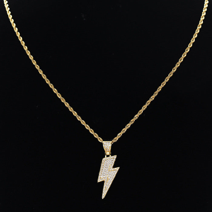 Iced Out Lightning Bolt Pendant - Gold-Hip Hop, Hip Hop Pendant, Iced Out, Men's Necklace, Necklaces, Pendants-nk1073M_7401f4ef-be40-4ad7-88ac-a7a5c3ec943d-Glitters
