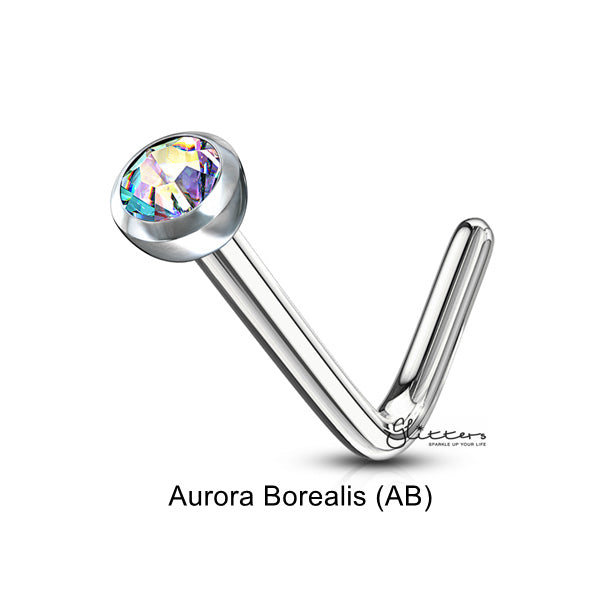 20 Gauge 316L Surgical Steel L Bend Nose Stud Ring with Press Fit C.Z.-Body Piercing Jewellery, L Bend, Nose Piercing Jewellery, nose pin, Nose Studs-ns0049-AB-Glitters