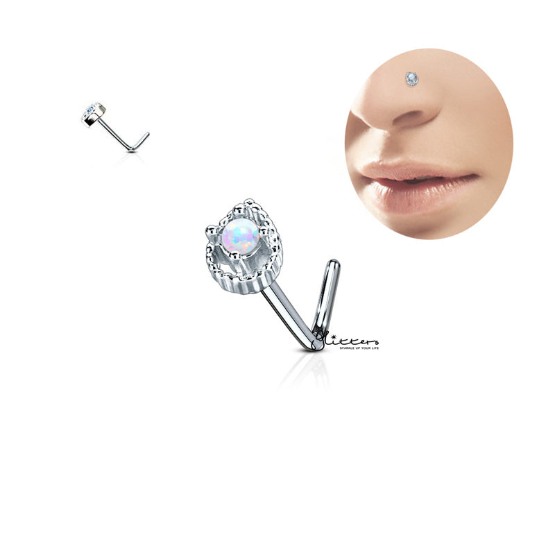 316L Surgical Steel Tear Drop Prong set Opal Center L Bend Nose Stud Rings-Body Piercing Jewellery, L Bend, Nose Piercing Jewellery, Nose Studs-ns0078-800_01-Glitters