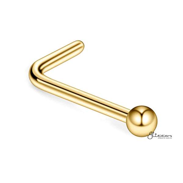 20 Gauge 316L Surgical Steel Ball Top L Bend Nose Studs-Body Piercing Jewellery, L Bend, Nose Piercing Jewellery, Nose Studs-ns0092-g-Glitters