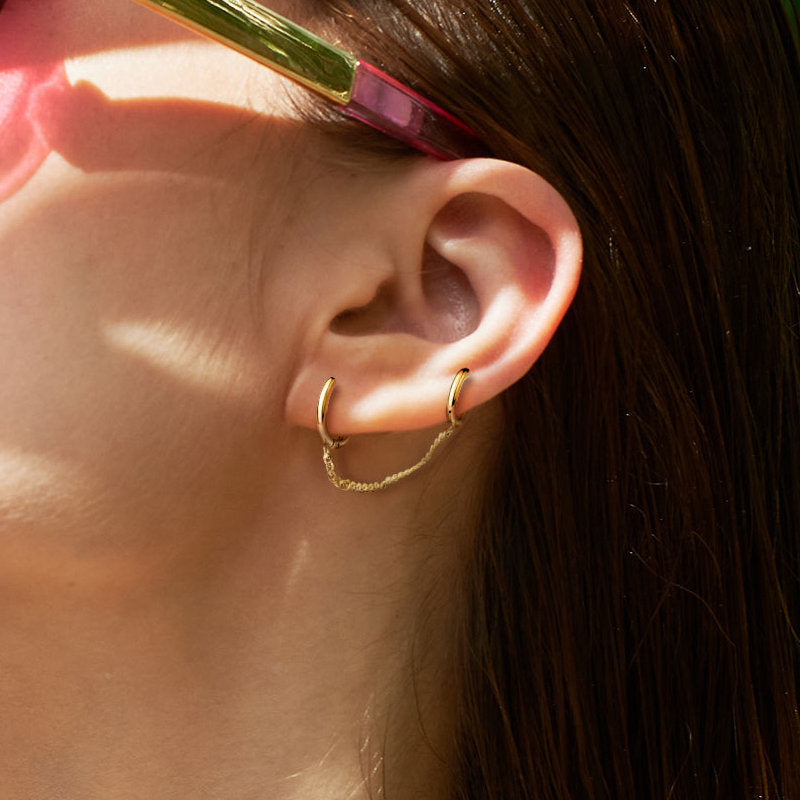 316L Surgical Steel Chain Linked Ear Huggie Hoops - Silver-Body Piercing Jewellery, Ear Chain, Ear Cuffs, Earrings, Jewellery-ns0105m-Glitters