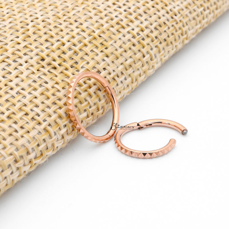 Pyramid Laser Cuts Line Titanium Hinged Segment Hoop Ring - Rose Gold-Body Piercing Jewellery, Cartilage, Daith, G23 Titanium, Septum Ring-ns0126-rg2_800-Glitters