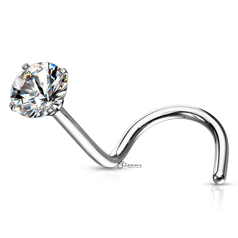 316L Surgical Steel Prong Set Round C.Z Nose Screw Ring-Best Sellers, Body Piercing Jewellery, Cubic Zirconia, Nose Piercing Jewellery, nose pin, Nose Studs-ns01282mm-C-Glitters