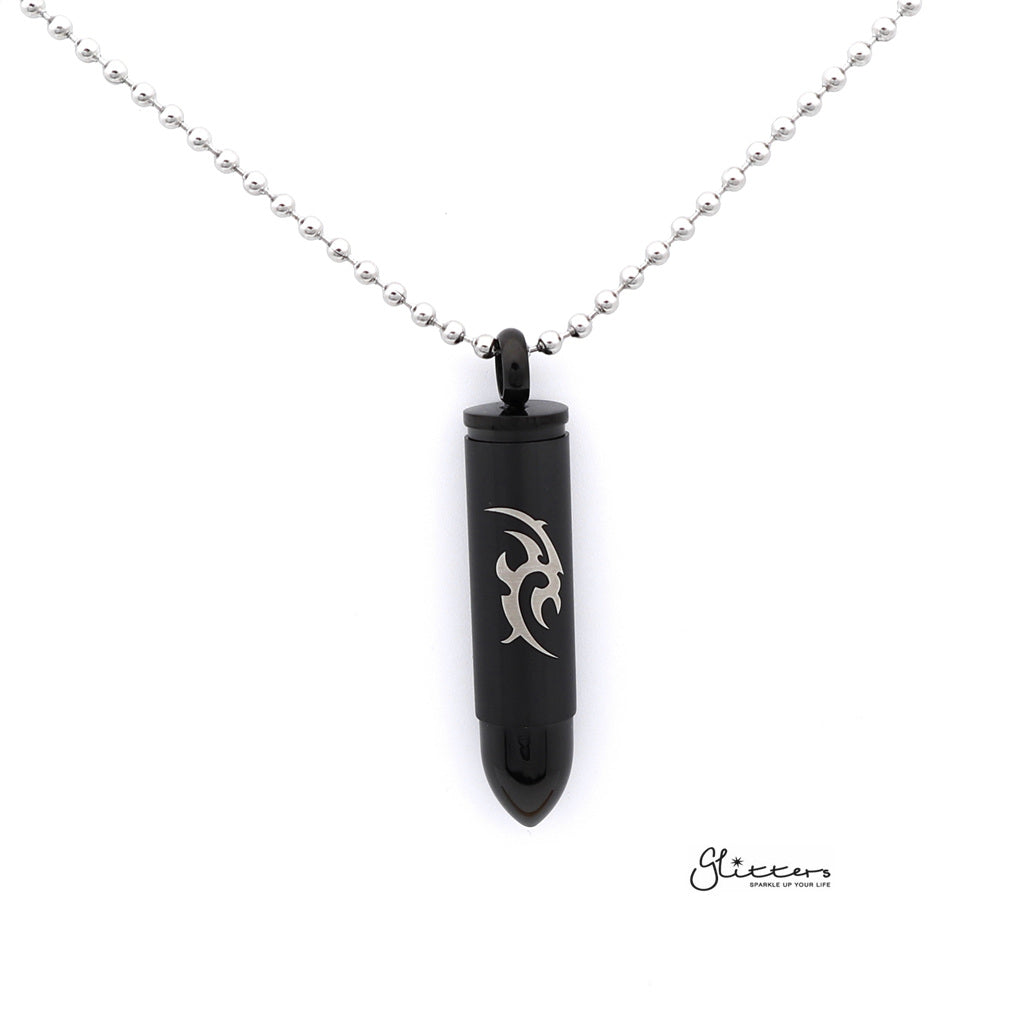 Stainless Steel Openable Bullet Pendant with Flame pattern - Keepsake | Memorial-Jewellery, Men's Jewellery, Men's Necklace, Necklaces, Pendants, Stainless Steel, Stainless Steel Pendant-sp0247_1000-01-Glitters