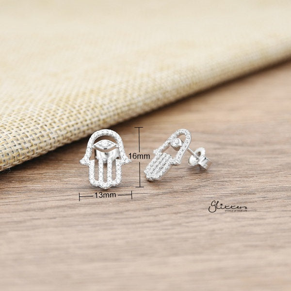 925 Sterling Silver CZ Paved Hamas Hand Stud Earrings-Cubic Zirconia, earrings, Jewellery, Stud Earrings, Women's Earrings, Women's Jewellery-sse0113-02_New-Glitters