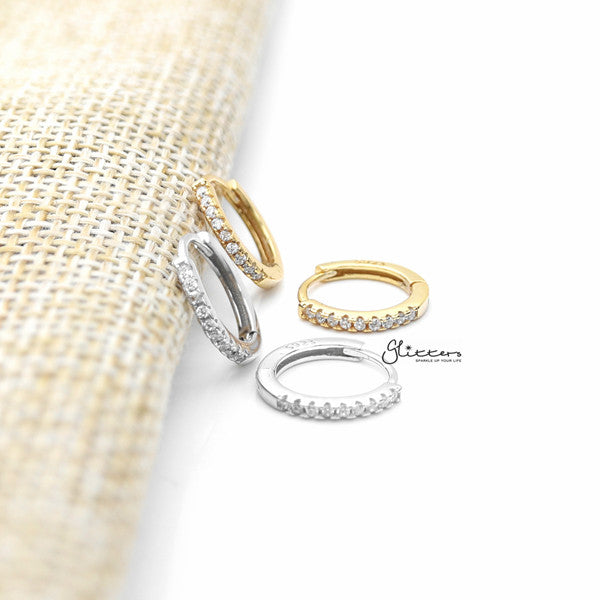 925 Sterling Silver 1.5mm wide C.Z One-Touch Huggie Hoop Earrings-Cubic Zirconia, earrings, Hoop Earrings, Jewellery, Women's Earrings, Women's Jewellery-sse0370-a_600-Glitters