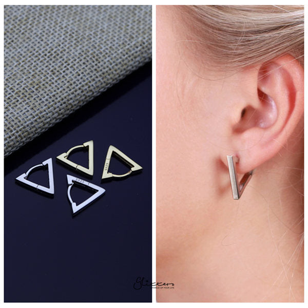 925 Sterling Silver Plain Triangle Shape One-Touch Huggie Earrings-earrings, Hoop Earrings, Jewellery, Women's Earrings, Women's Jewellery-sse0381-m-Glitters