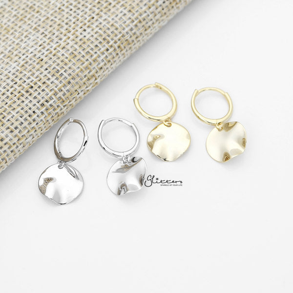 925 Sterling Silver Dangle Disc One-Touch Huggie Hoop Earrings-earrings, Hoop Earrings, Jewellery, Women's Earrings, Women's Jewellery-sse0382-a_600-Glitters
