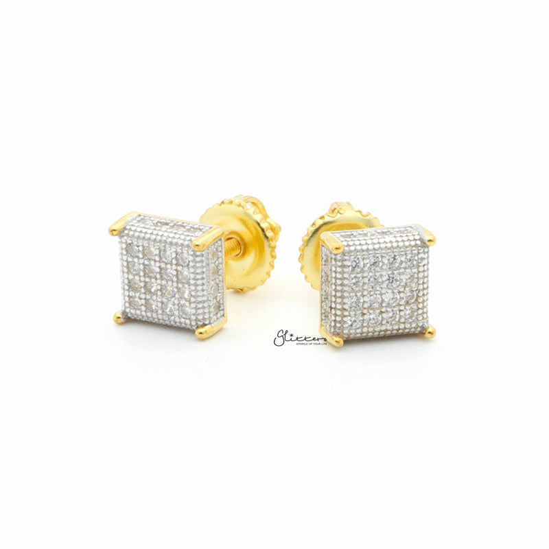 Sterling Silver C.Z Paved Square Prong Stud Earrings-Cubic Zirconia, earrings, Hip Hop Earrings, Iced Out, Jewellery, Men's Earrings, Men's Jewellery, Stud Earrings, Women's Earrings, Women's Jewellery-sse0406-1_1-Glitters