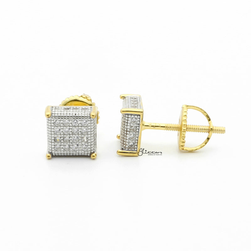 Sterling Silver C.Z Paved Square Prong Stud Earrings-Cubic Zirconia, earrings, Hip Hop Earrings, Iced Out, Jewellery, Men's Earrings, Men's Jewellery, Stud Earrings, Women's Earrings, Women's Jewellery-sse0406-2_1-Glitters