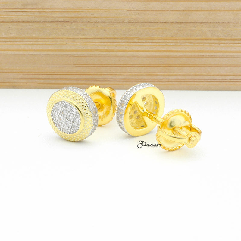 Sterling Silver C.Z Paved Two Tone Round Stud Earrings-Cubic Zirconia, earrings, Hip Hop Earrings, Iced Out, Jewellery, Men's Earrings, Men's Jewellery, Stud Earrings, Women's Earrings, Women's Jewellery-sse0410-3_1-Glitters