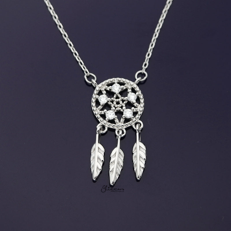 Sterling Silver Dream Catcher Necklace - Silver-Cubic Zirconia, Jewellery, Necklaces, Sterling Silver Necklaces, Women's Jewellery, Women's Necklace-ssp0169-s2-Glitters