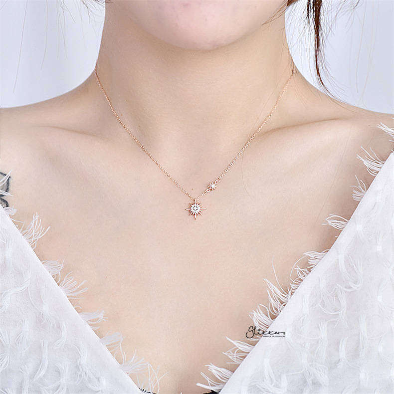 Sterling Silver C.Z Paved Sun Necklace - Silver-Cubic Zirconia, Jewellery, Necklaces, Sterling Silver Necklaces, Women's Jewellery, Women's Necklace-ssp0170_3-Glitters
