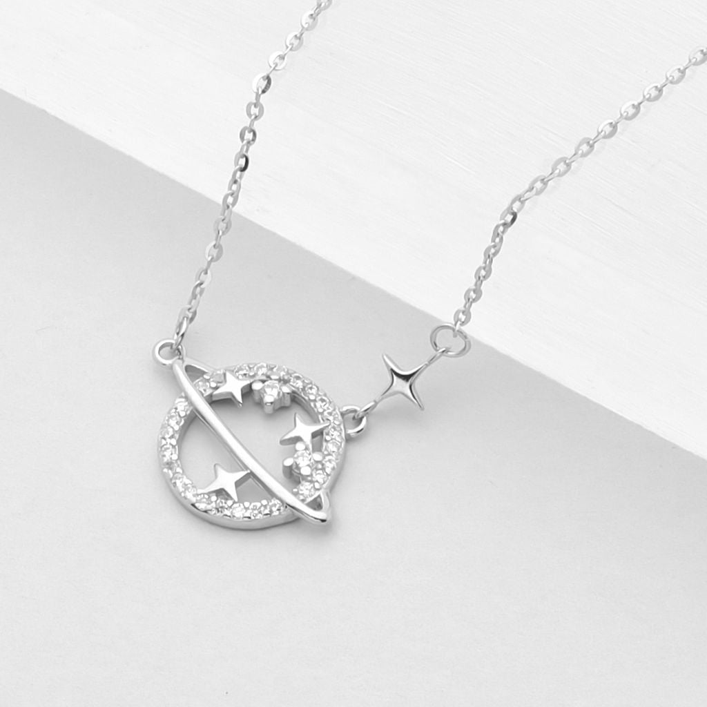 Sterling Silver Planet Necklace-Cubic Zirconia, Jewellery, Necklaces, New, Sterling Silver Necklaces, Women's Jewellery, Women's Necklace-ssp0180-s3_1-Glitters
