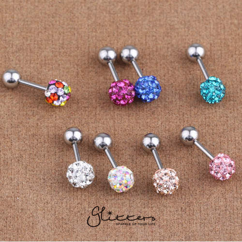 Ferido Crystal Disco Ball Top with Surgical Steel Tragus Barbell-Aurora Borealis-Jewellery, Tragus, Women's Earrings, Women's Jewellery-tg0004-1-Glitters