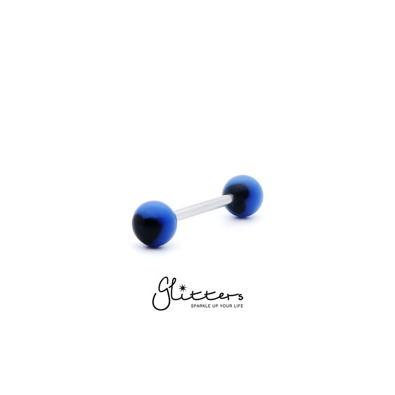 Blue Acrylic Ball with Black Heart Tongue Barbell-Body Piercing Jewellery, Tongue Bar-tr0001_heart_4-Glitters