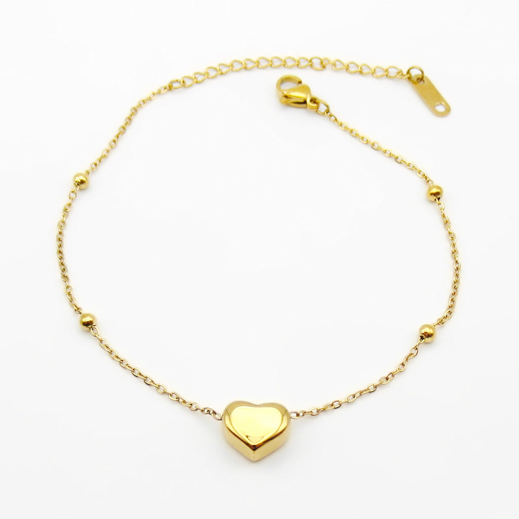 Stainless Steel Heart Charm Anklet - Gold