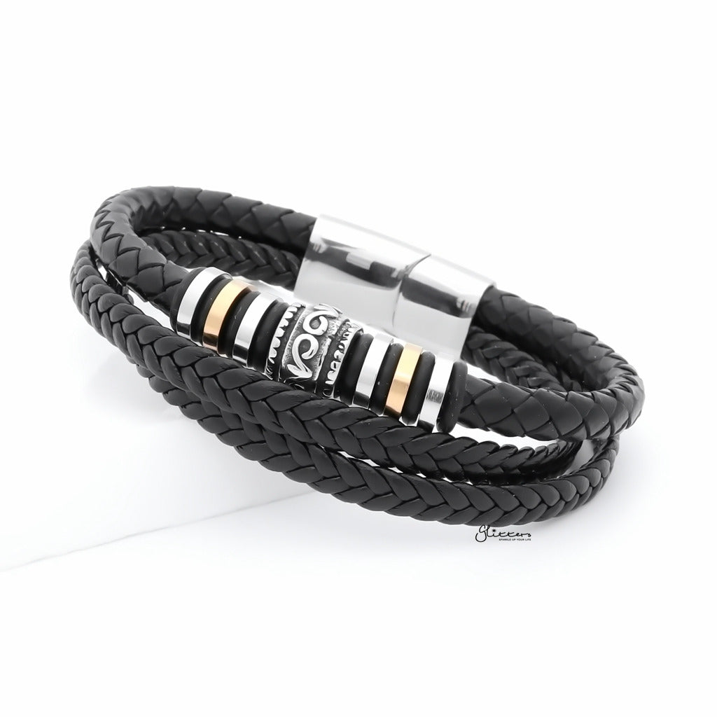 Multilayer Leather Bracelet with Two-Town Ornament-Leather Bracelets-3-Glitters