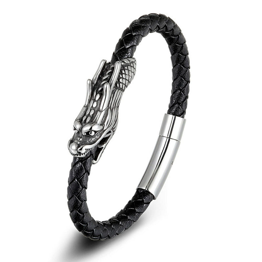 Dragon Braided Leather Bracelet-Leather Bracelets-1-Glitters