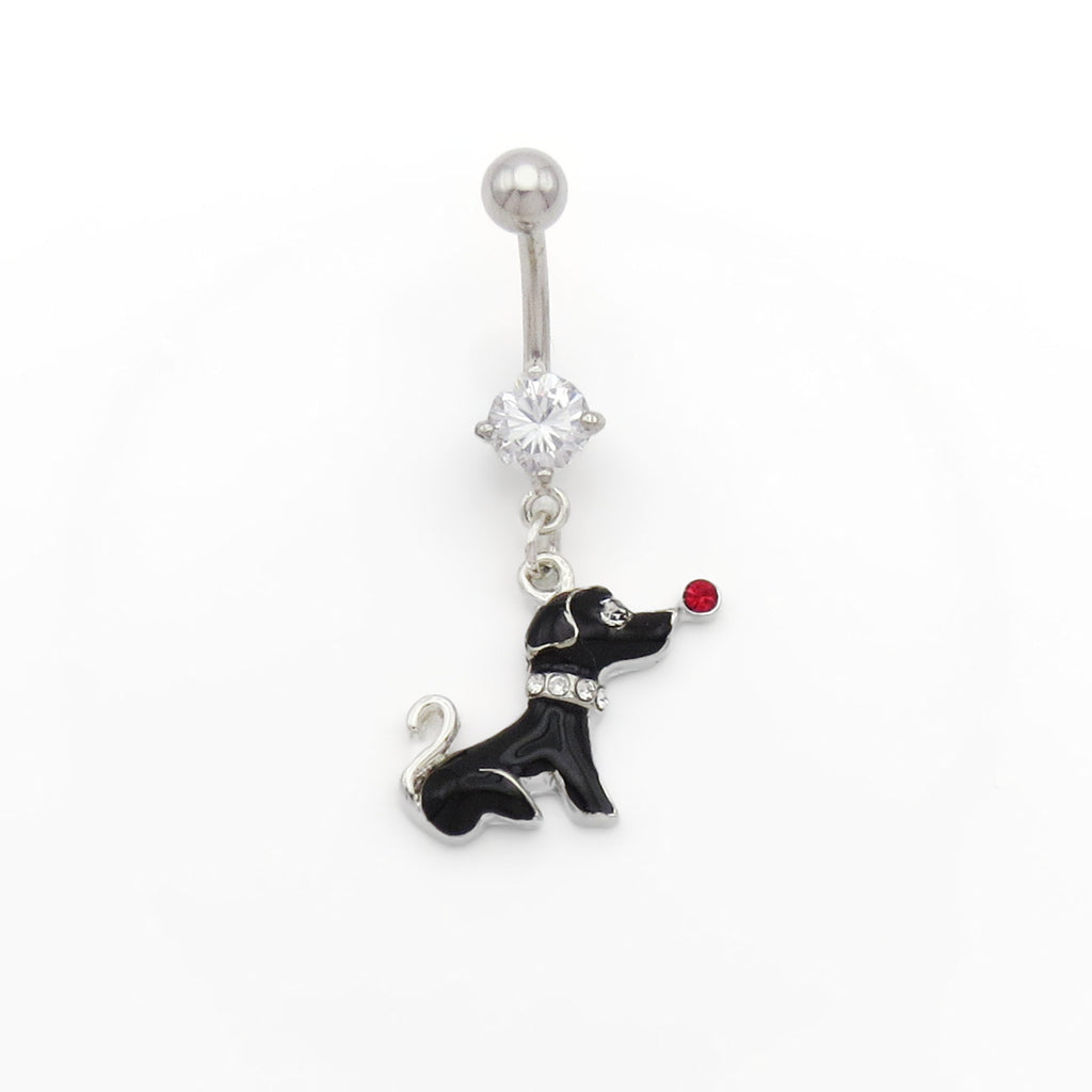 Black Dog Dangle Belly Button Ring-Belly Rings-1-Glitters