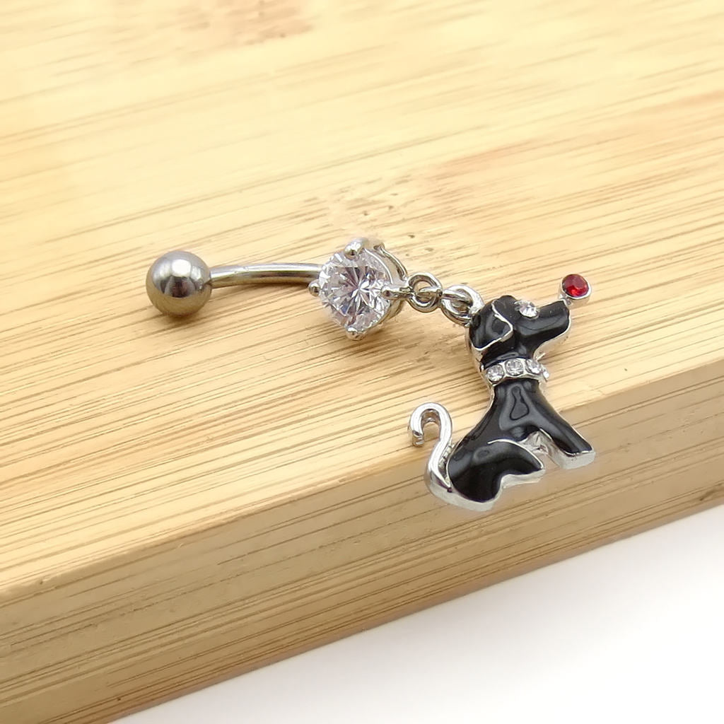 Black Dog Dangle Belly Button Ring-Belly Rings-2-Glitters