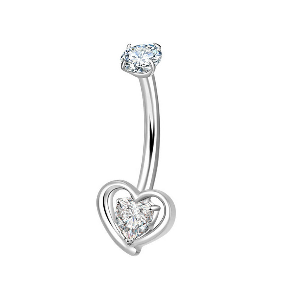 Heart-Shaped CZ Titanium Belly Button Ring - Silver-Belly Rings-1-Glitters