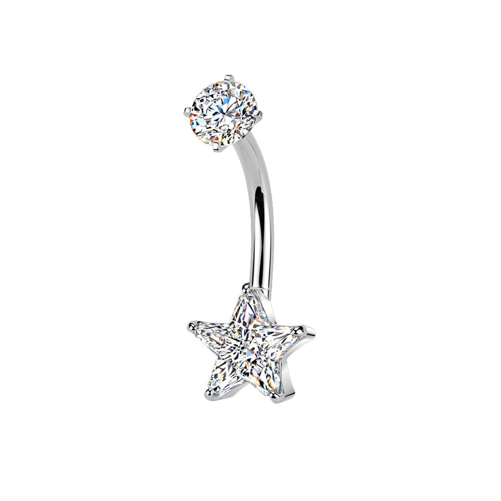 Star CZ Belly Button Navel Ring - Silver-Belly Rings-1-Glitters