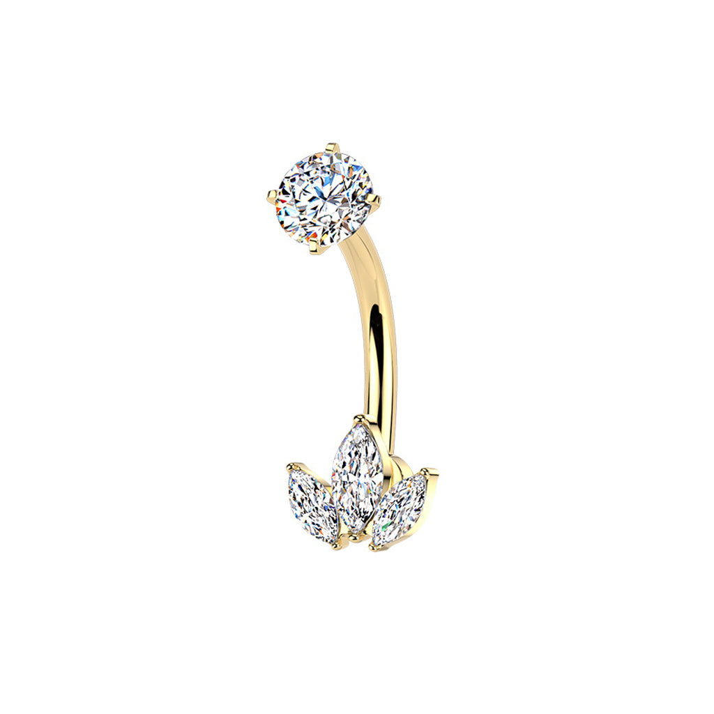 3 Marquise CZ Belly Button Navel Ring - Gold