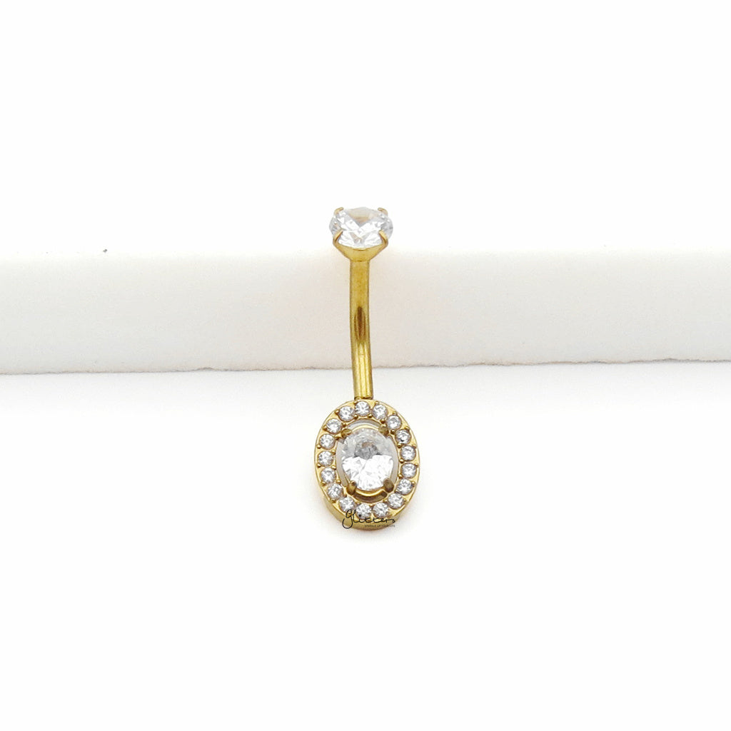 Halo Oval CZ Belly Button Navel Ring-Belly Rings-2-Glitters