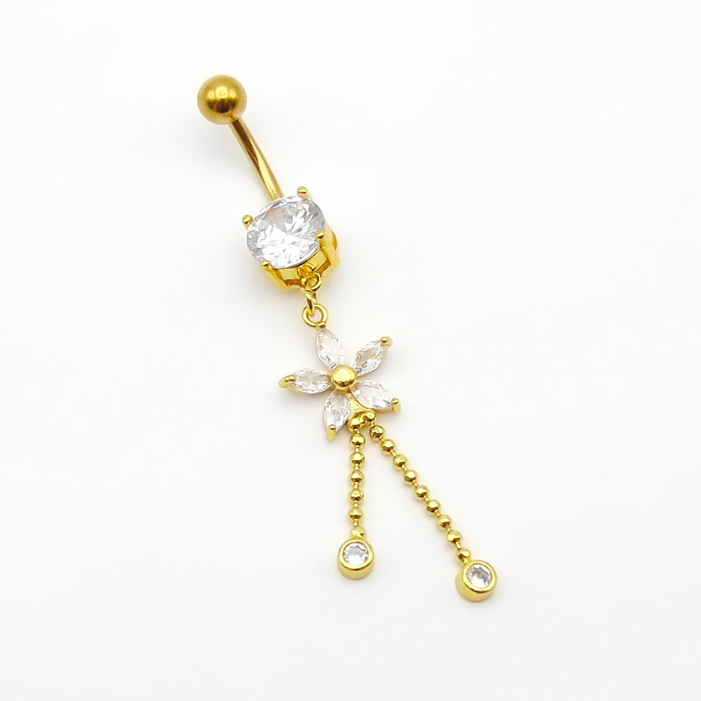 CZ Flower Dangling Fringe Belly Button Ring-Belly Rings-2-Glitters