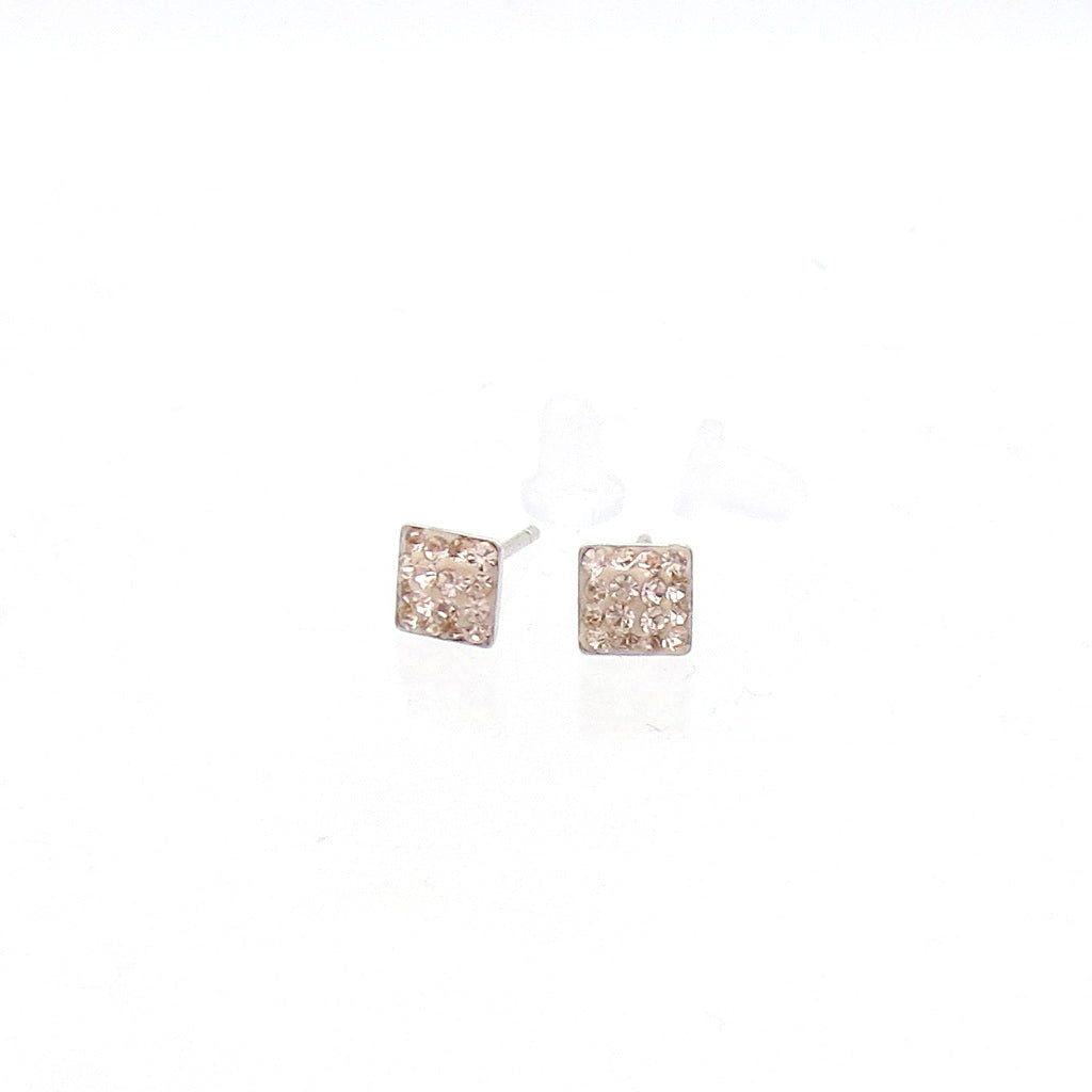 Sterling Silver Pave Crystal Square Stud Earrings-Earrings-4-Glitters