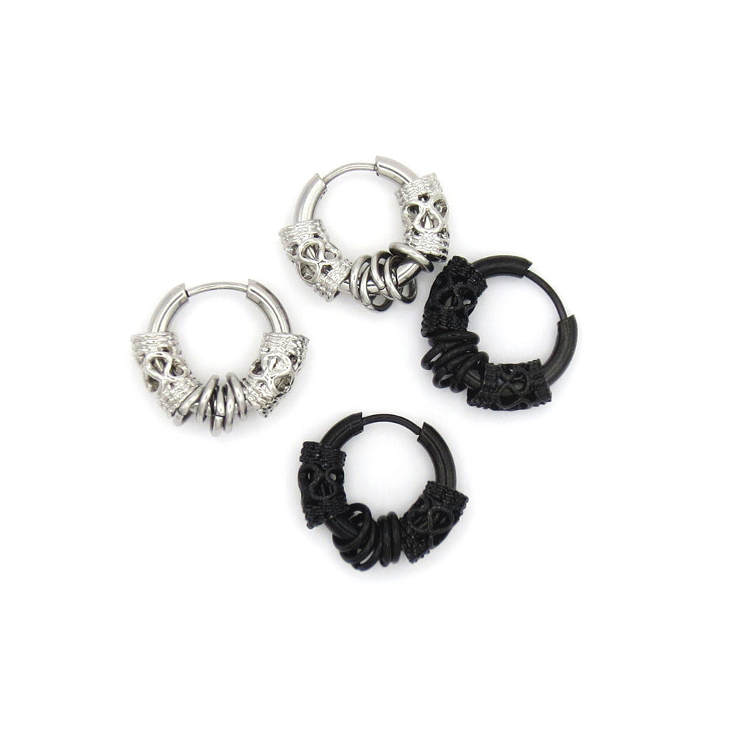 Stainless Steel Skull Charm Clicker Hoop Earrings-Earrings-3-Glitters