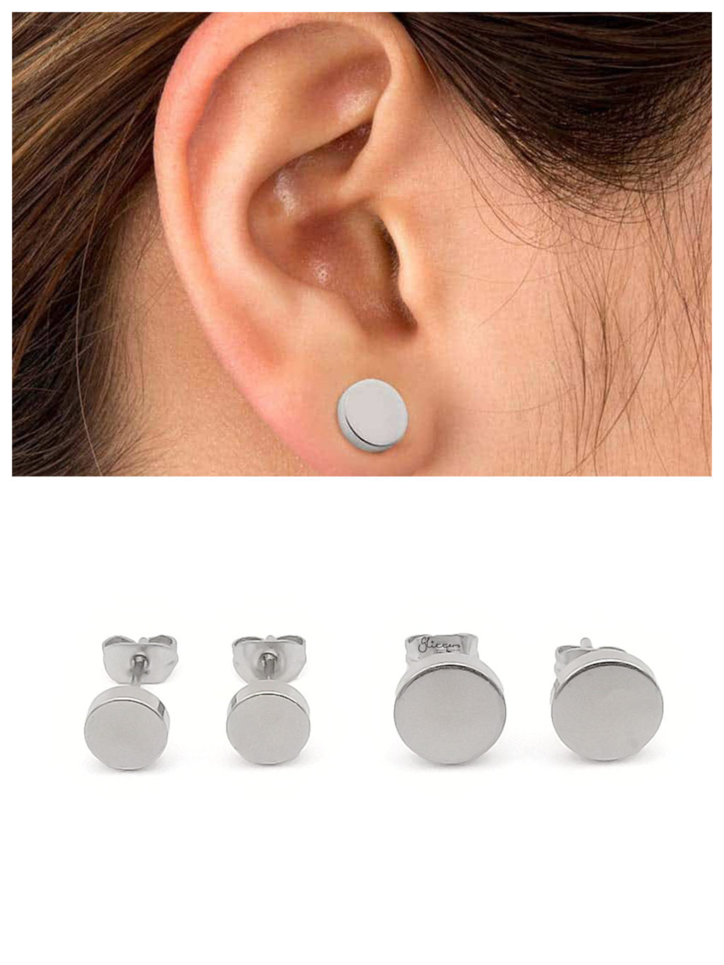 Stainless Steel Round Stud Earrings - Silver