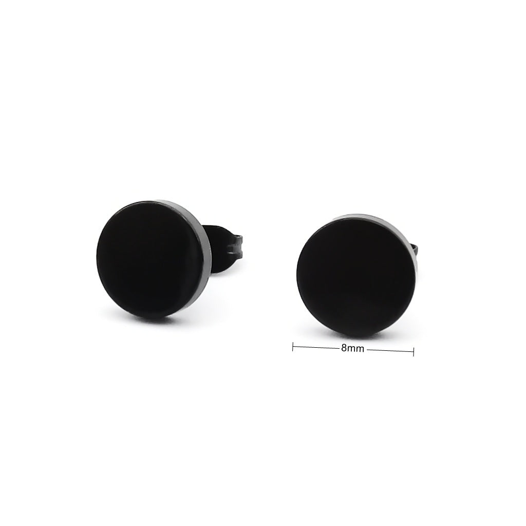 Stainless Steel Round Stud Earrings - Black