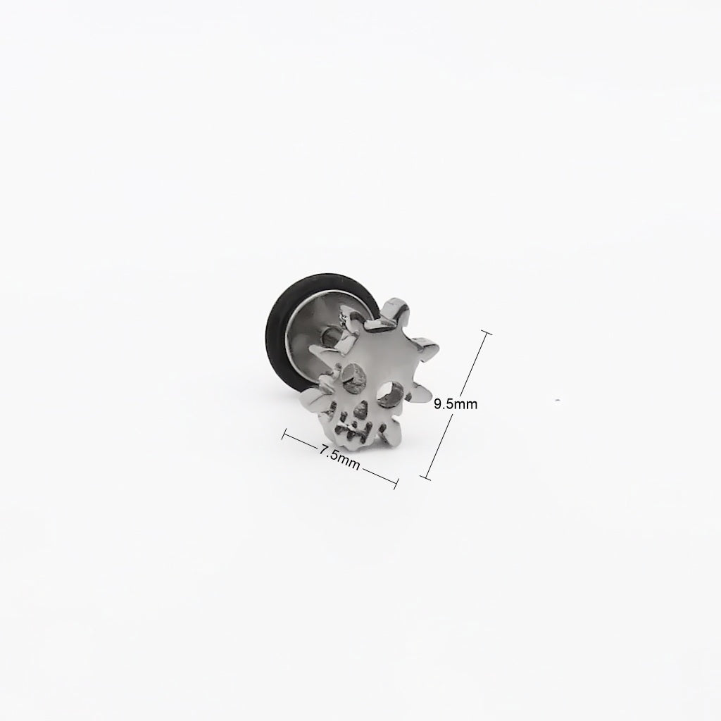 Stainless Steel Spiked Skull Fake Plug Earring