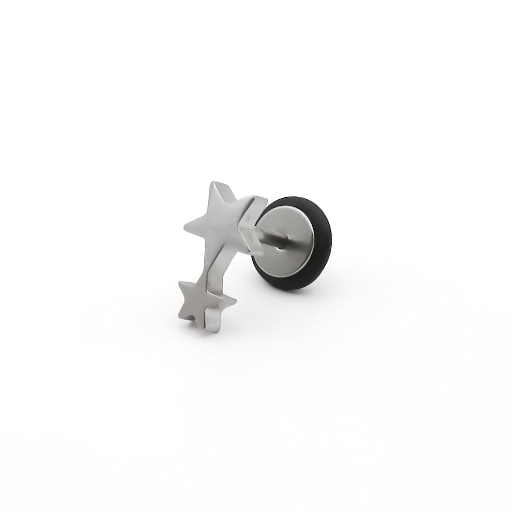 Stainless Steel Double Star Fake Plug Earring