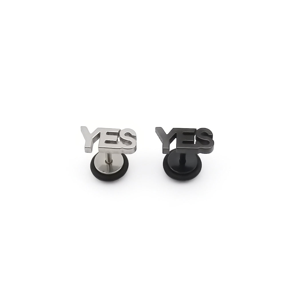 Stainless Steel YES Letter Fake Plug Earring