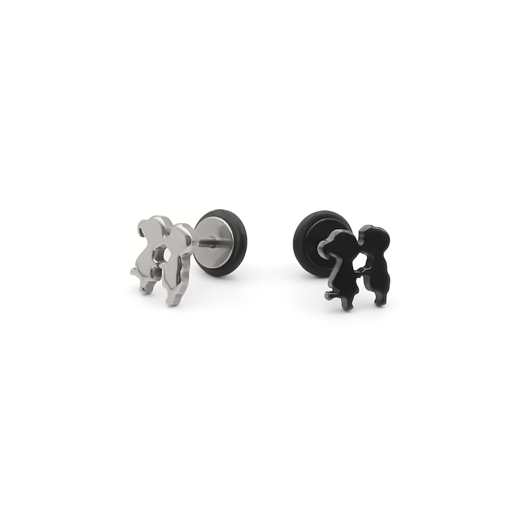 Stainless Steel Kissing Boy and Girl Fake Plug Earring