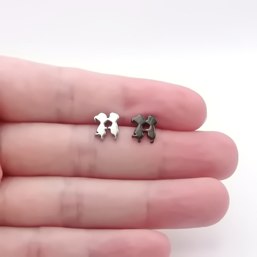 Stainless Steel Kissing Boy and Girl Fake Plug Earring