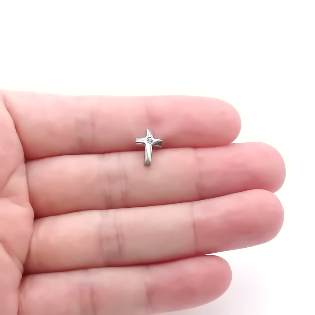 Stainless Steel Crystal Cross Fake Plug Earring