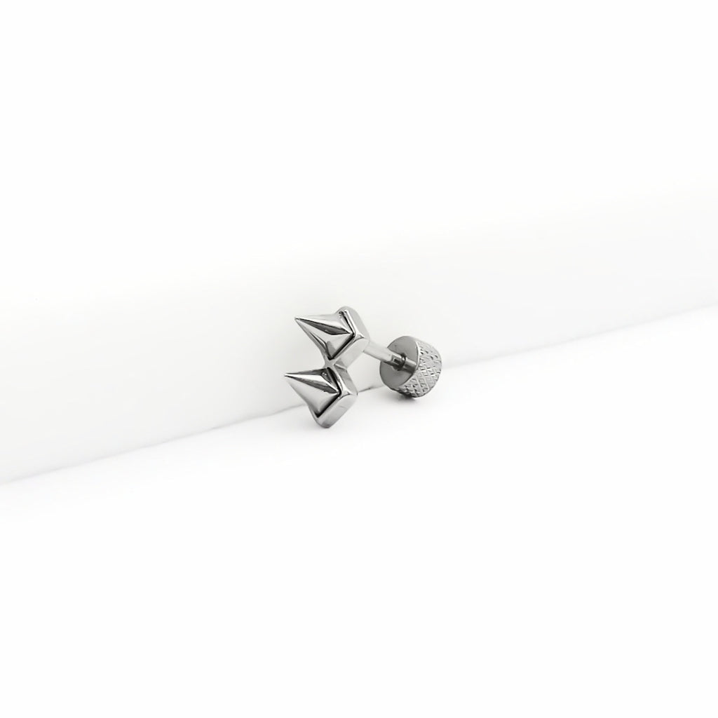 Stainless Steel Double Pyramid Spike Fake Plug Earring