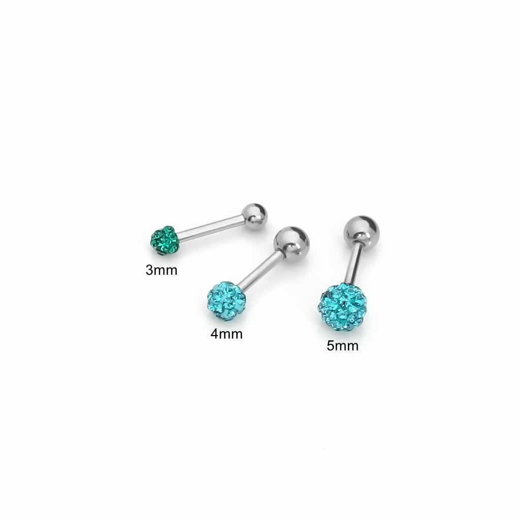 Ferido Crystal Disco Ball Top Tragus Barbell - Green-Tragus | Cartilage | Daith | Conch-3-Glitters