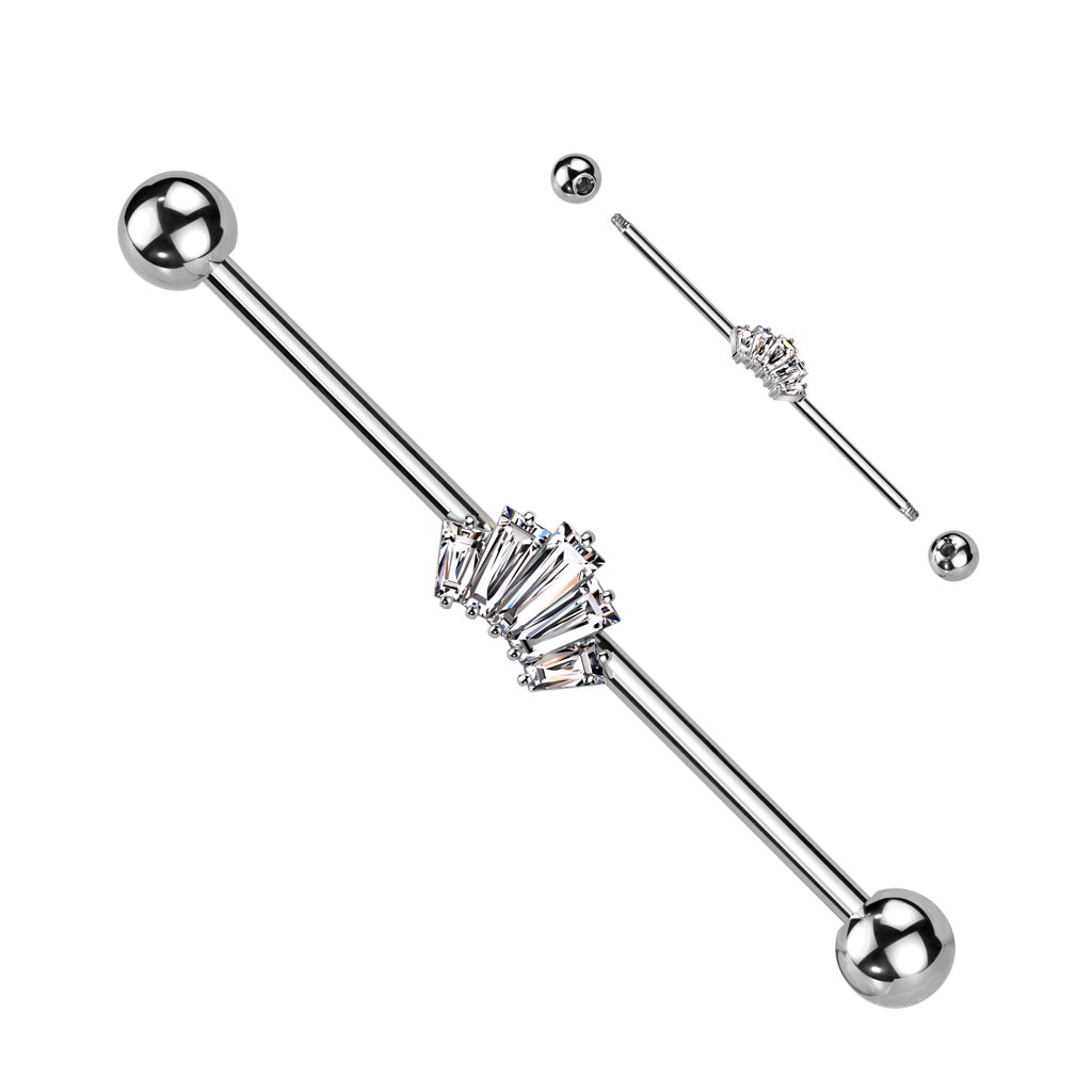 Baguette CZ Crown Industrial Barbell - Silver-Industrial Barbells-1-Glitters