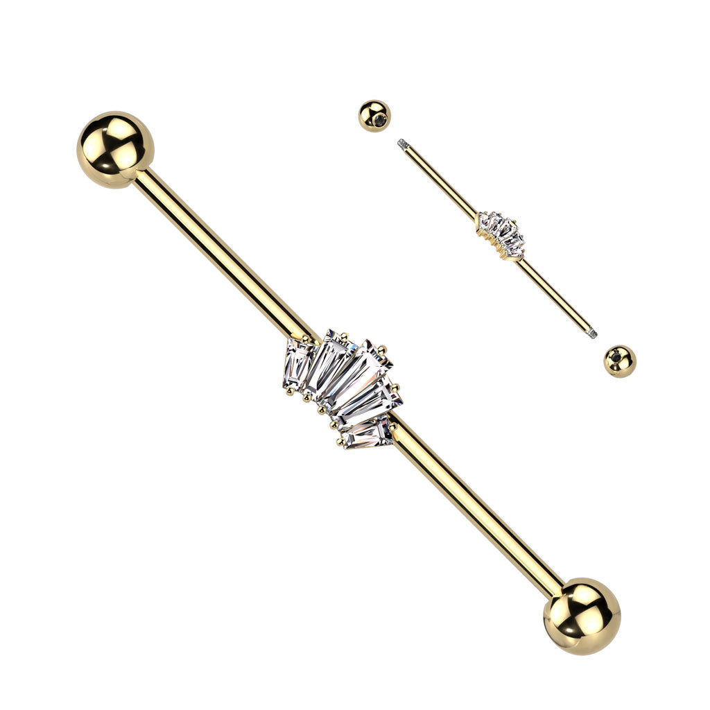 Baguette CZ Crown Industrial Barbell - Gold-Industrial Barbells-1-Glitters