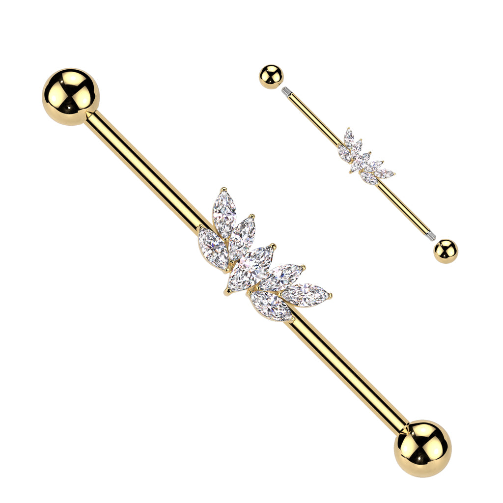 Marquise CZ Fan Industrial Barbell - Gold-Industrial Barbells-1-Glitters