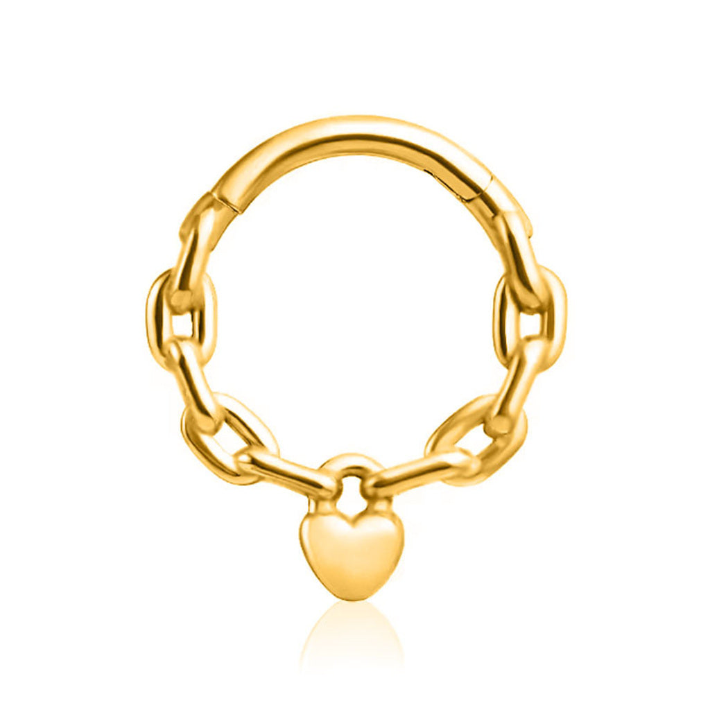 Chain Link with Heart Hinged Segment Hoop Ring - Gold